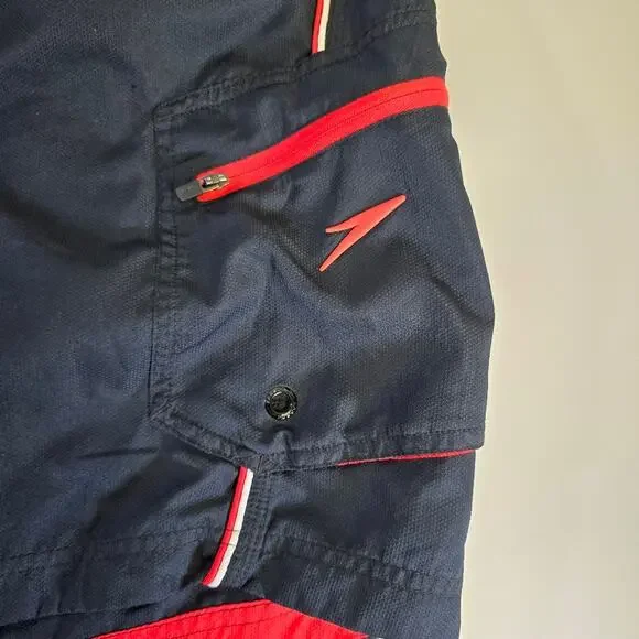 Speedo Black Red Swim Shorts Zipper Side Pocket size X-Large - Picture 3 of 9